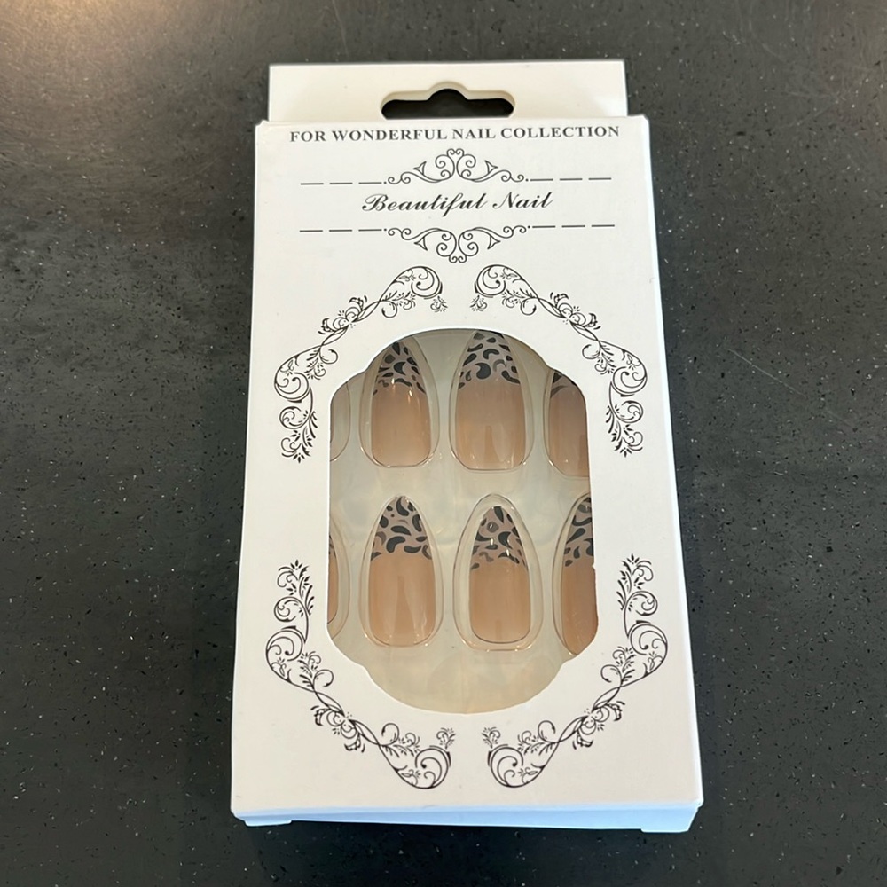 Press on Cheetah Print French tip Nails- Almond Shape